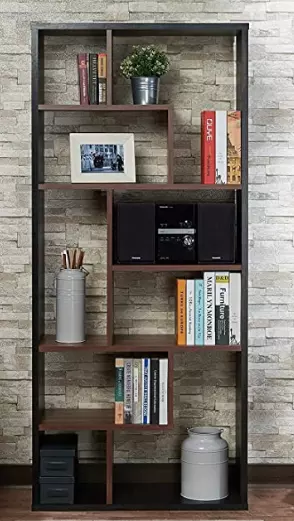 Amazon Popular Modern Style 6 Shelves Black And Walnut Bookshelf