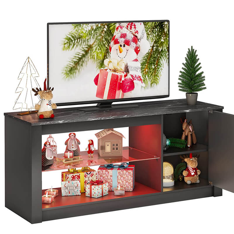 Gaming TV Stand, Entertainment Center LED Media Table with High Glass Shelf，42 Inches RGB LED Light TV Console Storage Cabinet