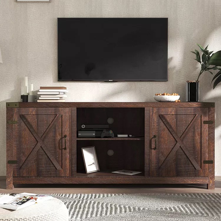 Rustic Entertainment TV Cabinet Living Room Furniture Unit Wood Modern TV Stand with Sliding Barn Doors