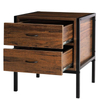 Industrial design retro bedside table with black metal legs and 2 drawers for bedroom living room.