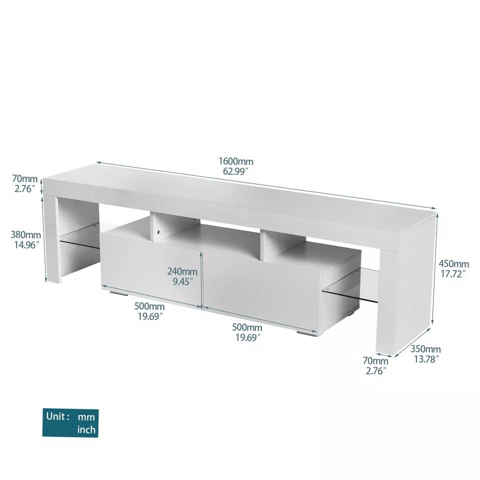 High-Gloss White Color TV Media Console LED Light TV Stand FACTORY DIRECT IN MORDEN DESIGN