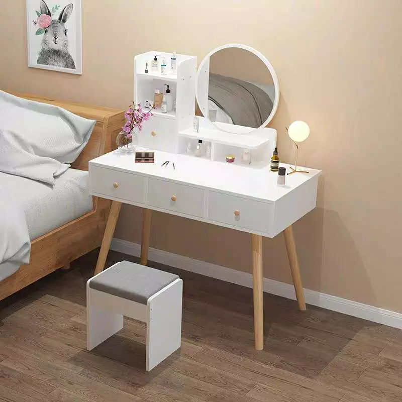 Luxury Hollywood Girls MDF Dressing Table Set Wooden Makeup Vanity Table With Drawers Storage