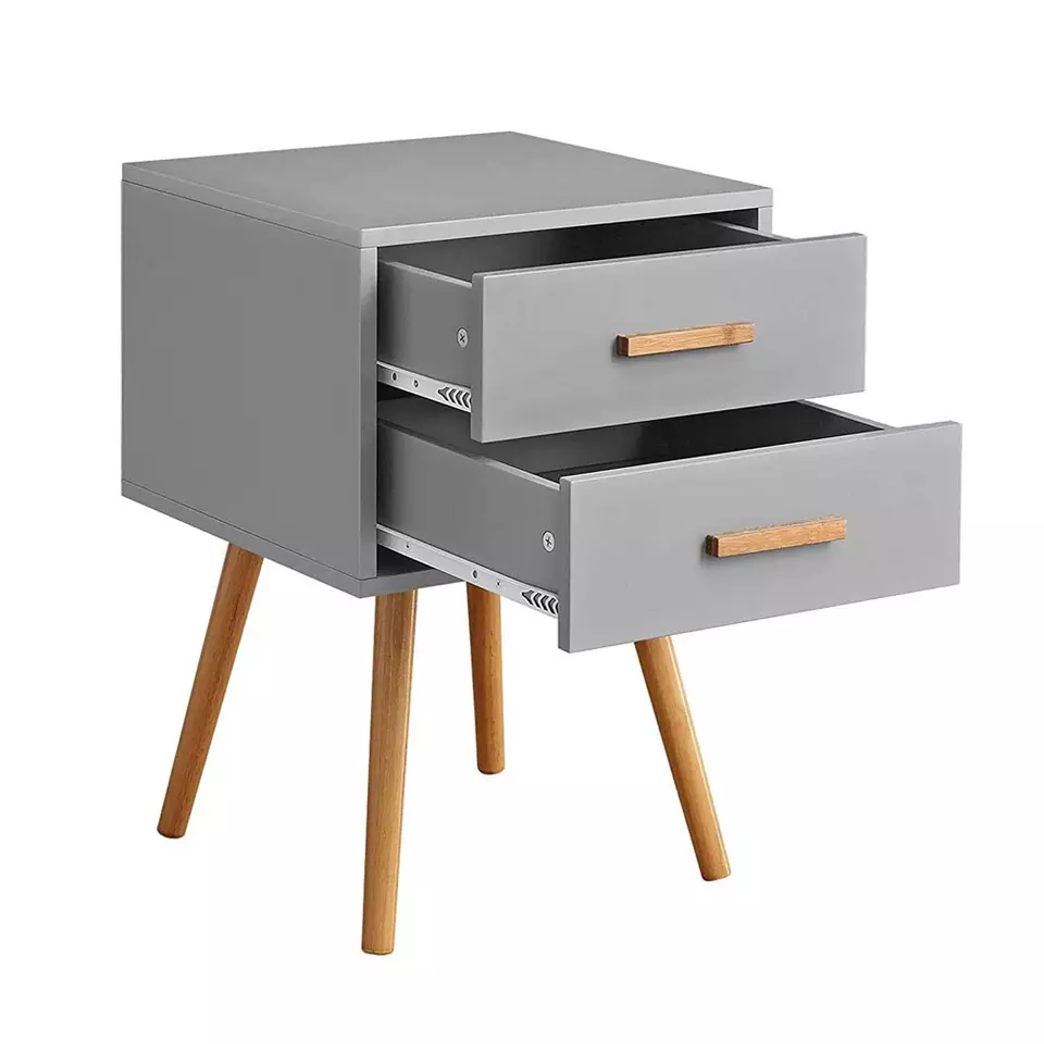 Wholesale Price Gray 2 Drawer End Table Bedside Table Nightstand for Bedroom