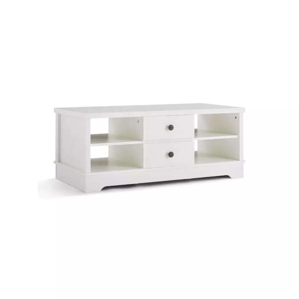 Living Room Cabinets Furniture Wood Cabinet for Living Room Modern Style MDF White 1 Flat Top Layer 2 Open Space 2 Drawers