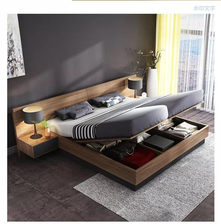 Customized Modern Bedrooms Sets Wood Storage Beds MDF Tatami Double Bed