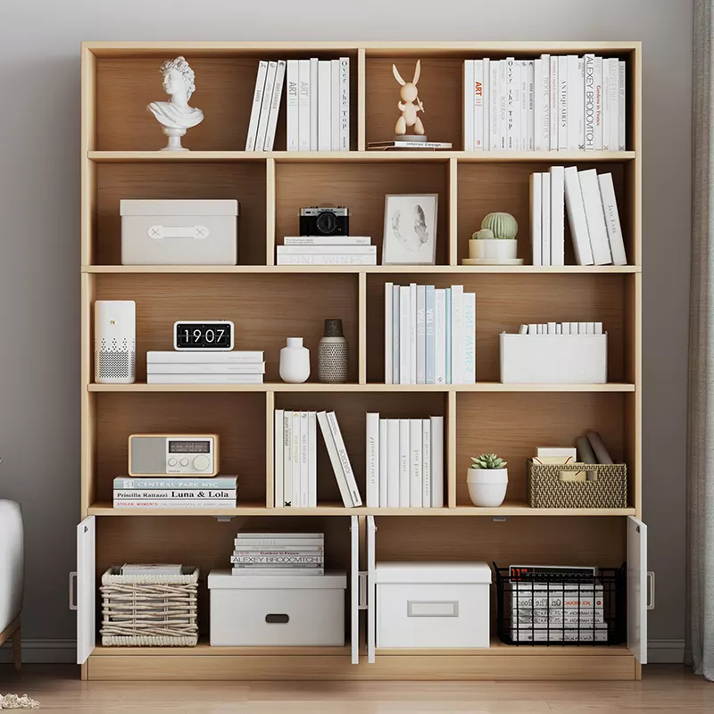 Modern Living Room Tall Bookcase Book Shelf Wooden Library Bookshelf with Doors Book Case Design Furniture